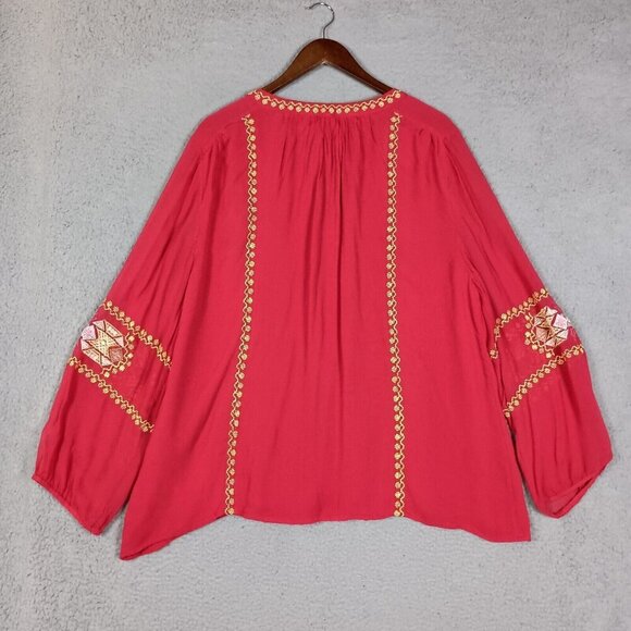 Tolani Lauren Tunic Women 3XL Red Aztec Embroidered Long Sleeve Blouse  Boho NWT - Picture 2 of 16